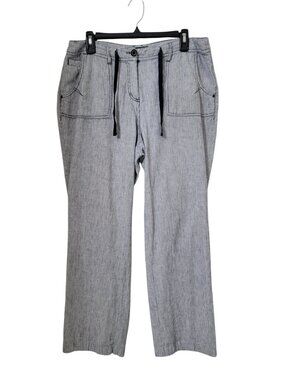 M&CO Size 12 Linen Blend Blue & Whtie Striped Straight Leg Flowy Pants